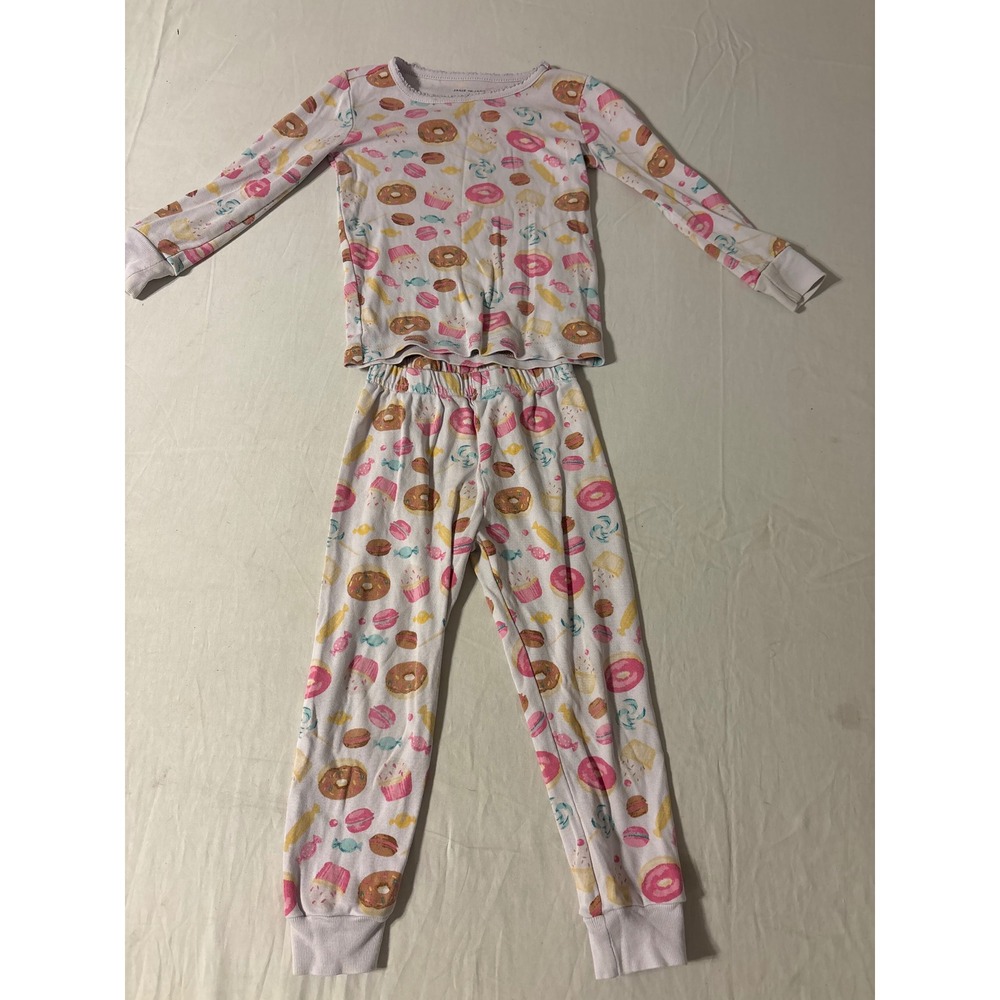Janie and Jack Pajama Set Toddler 3 White Excellent Sweet Treats Snug Fit Cotton
